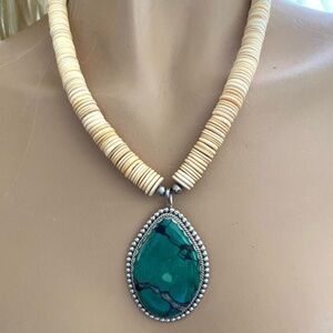 Native American, Navajo, Heishei and Turquoise Pendant Necklace, Little C.R.